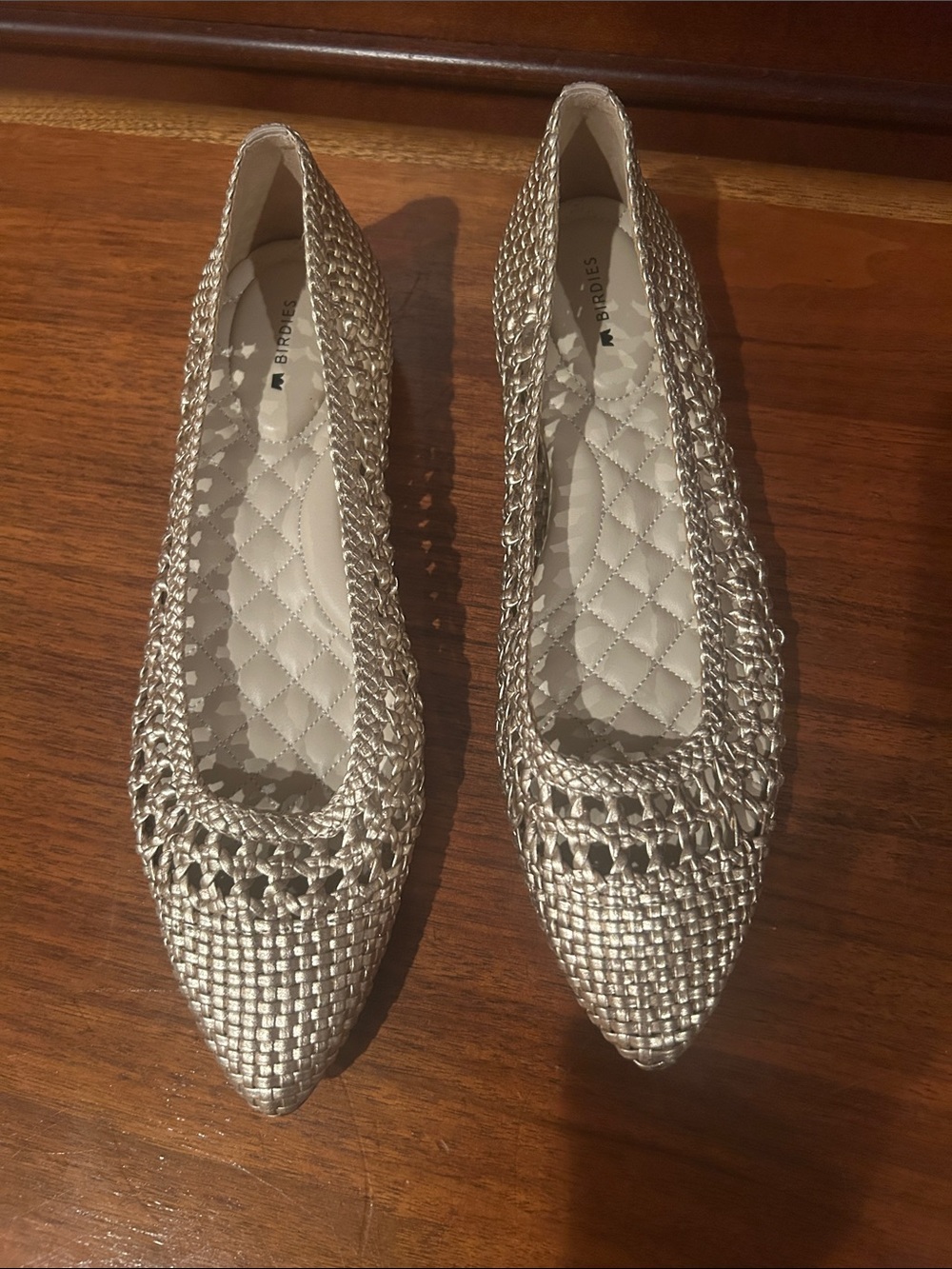 Birdies Gold Woven Pointed Ballet Flats